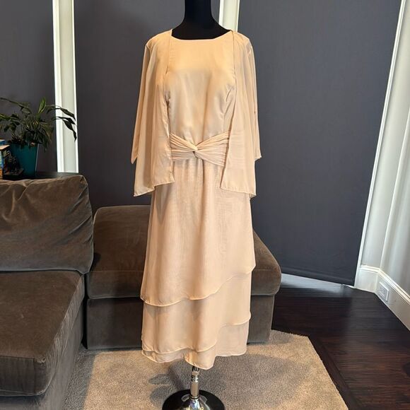 Women’s Tea Length Chiffon Dress Matching Chiffon Jacket CorsetBack Size 20W NEW - Picture 1 of 12